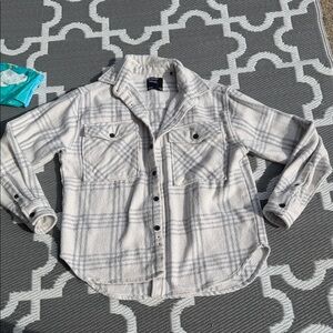 Men's Plaid Button-Up Shirt Jacket - White and Gray